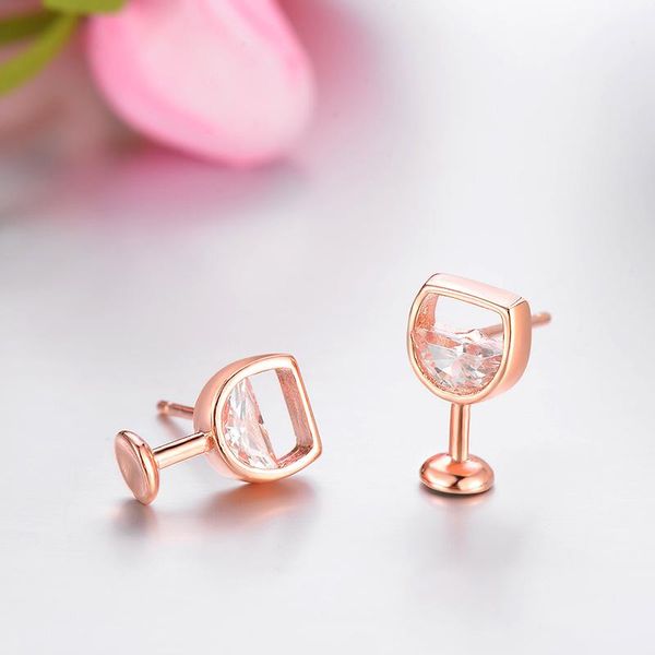 

stud red wine glass shape earring copper cubic zirconia jewelry for women party wedding, Golden;silver