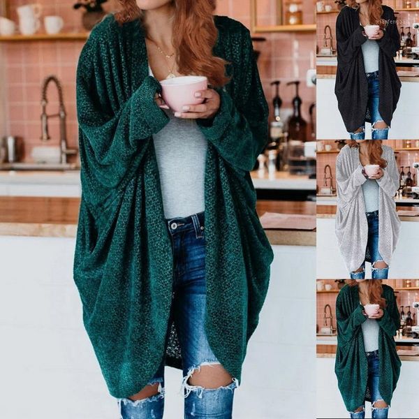 

loose knitted cardigan sweater for women 2020 new loose open stitch sleeve autumn winter coat solid casual jumper plus size coat1, White