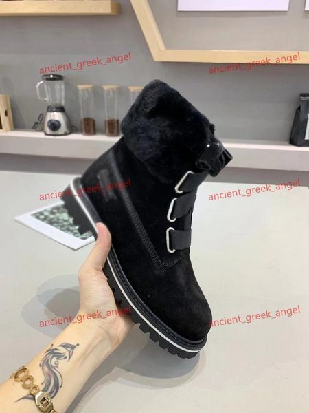 

2021 new autumn and winter ladies casual classic lace-up elastic martin boots, australian wool and fur, comfortable and warm, non-slip outso, Black