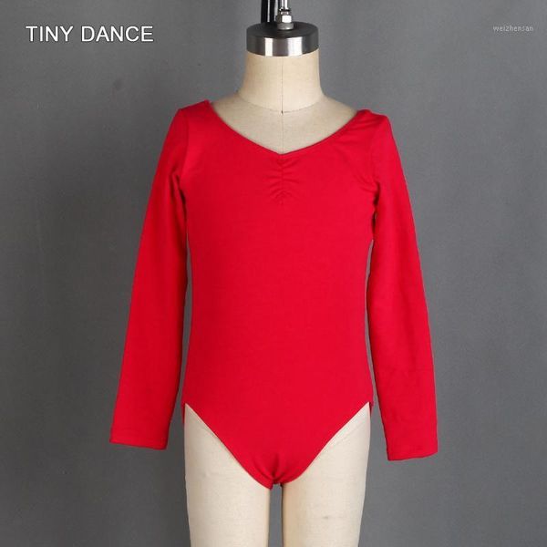 

long sleeve pinch front ballet dance leotard cotton dance wear basic leotards kids bodywear 8 colors available 03d00191, Black;red