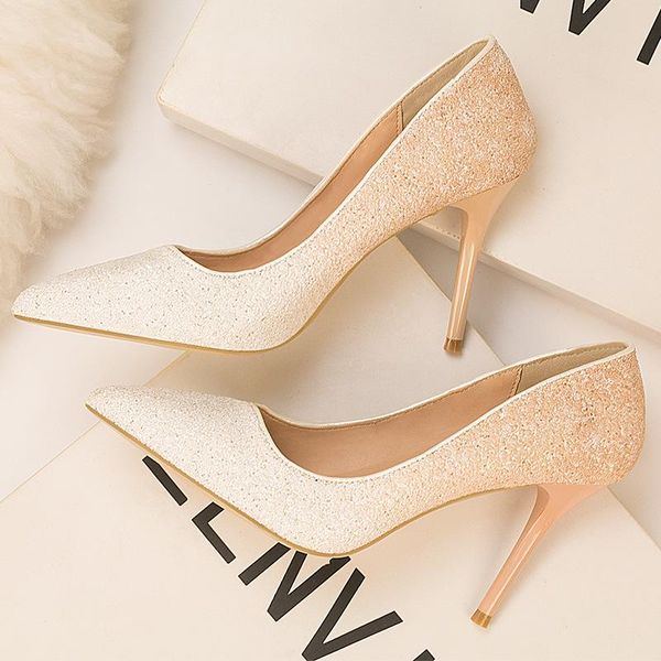 

shoes women thin heels pointed tos party female pumps high heels wedding shoes gradient sequins club, Black