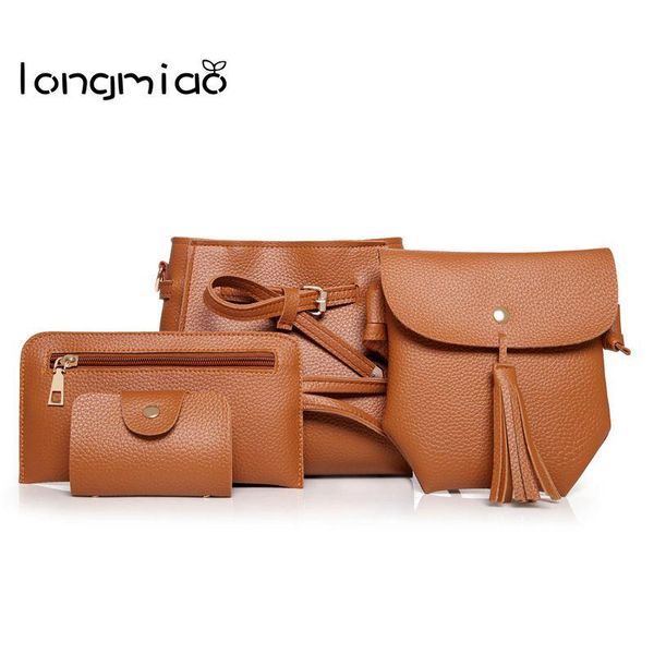 

longmiao 4 sets small handbags women designer pu leather composite bag ladies shoulder tote bag sac a main femme de marque