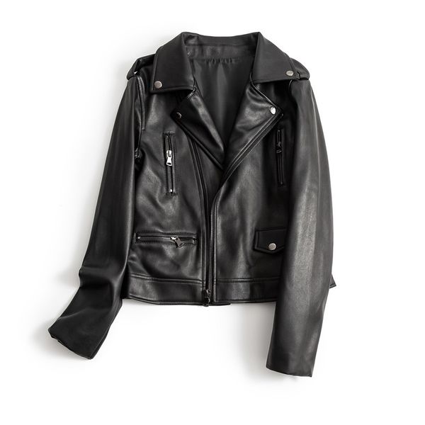 

2021 new spring from the false female thin jacket short street plutonium leather jackets qge1, Black