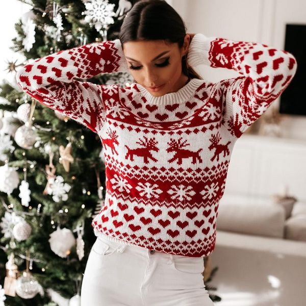 

women autumn winter christmas sweater ladies knitted jumper pullover women sweater snowflake elk print sweaters and pullovers, White;black