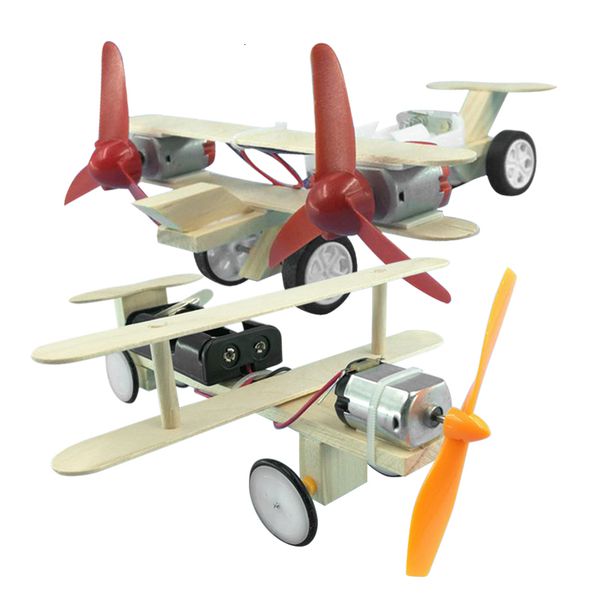 

airplane model diy wooden electric kit power bricks set technology physical science experiments educational toys for children