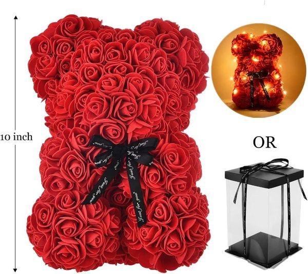 

25cm diy beautiful soap foam bear of roses teddi bear gift box rose flower valentine wedding party christmas with/without light