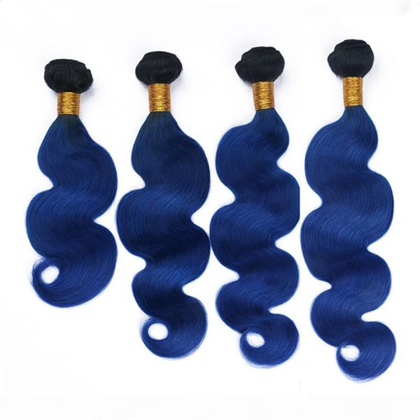 

virgin бразильский сине ombre человеческих волос уток extensions body wave волнистые 4 связки лот № 1б синий темно внедренный ombre переплет, Black