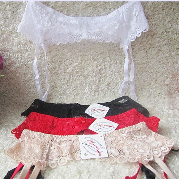 

women lace garters suspenders adjustable double breasted waist for thigh high stockings plus size lingerie garter belt, Black;white