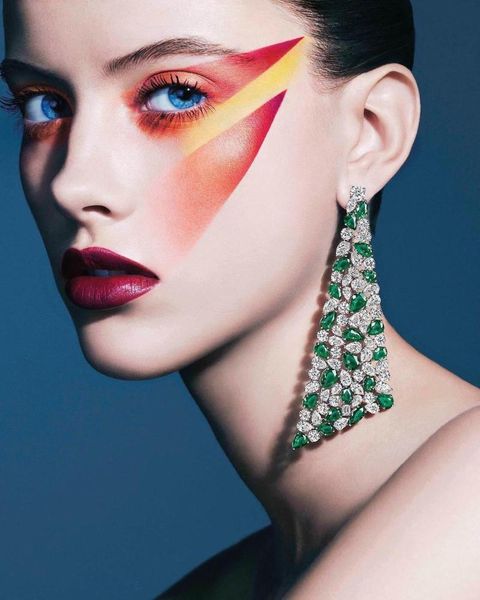 

jankelly unique triangle multi cubic zirconia statement large long drop women wedding party earrings with green crystal, Silver