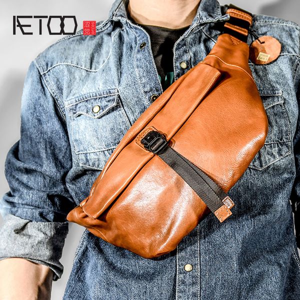 

hbp aetoo trendy men's bag, chest bag, leather casual men's bag, head leather waist hanging bag