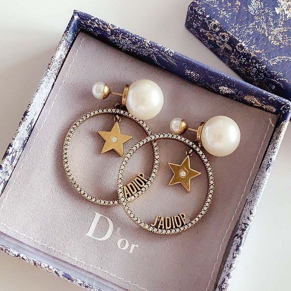 

dijia двойка pearl star серьга с тем же материалом 925 silver needle, Golden