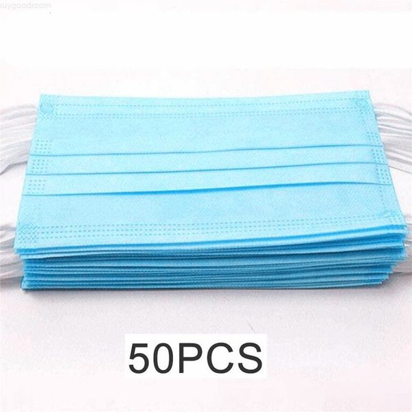 

50 pcs disposable face masks 3-ply breathable comfortable filter safety mask elastic earloops non-woven mask for home & office