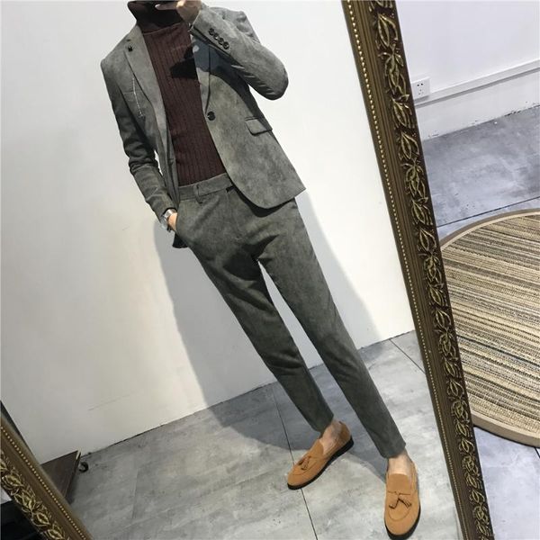 

men's suits & blazers corduroy men blazer slim fit casual fashion mens 2pc erkekler takim elbise ceketler be50xf, White;black
