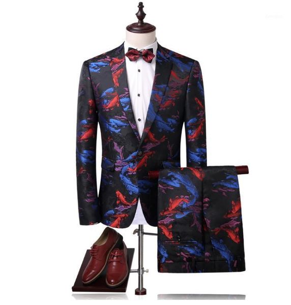 

jacket+pants 2020 new style goldfish pattern single button wedding suits men,casual men's dress suits,business suits blazers1, White;black