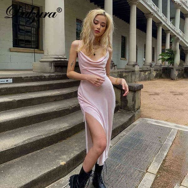 

dulzura velvet solid women strap midi dress slit stacked loose elegant party streetwear 2021 spring summer festival g1223, Black;gray