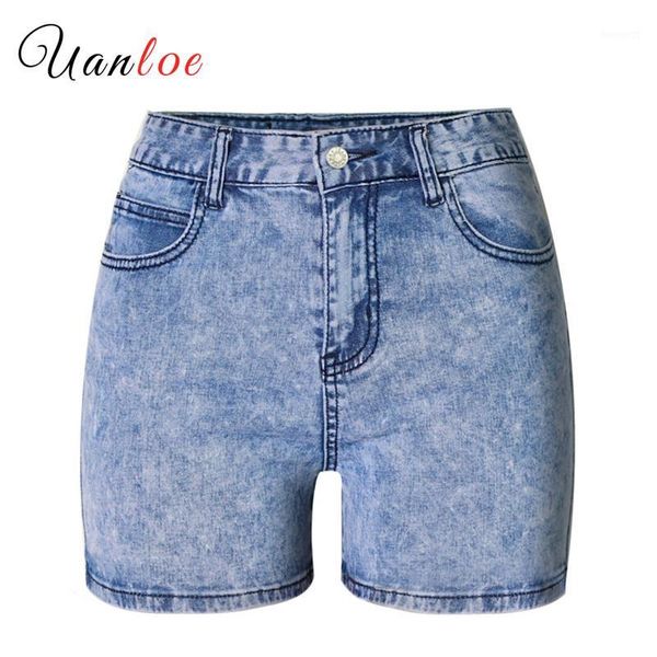 

2020 women new fashion denim shorts high waist slim stretch washed snowflakes cotton jeans shorts ladies clothes1, Blue