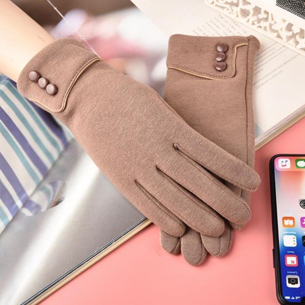 

five fingers gloves winter women touch screen solid color thermal warm wrist mittens driving ski windproof glove full finger, Blue;gray