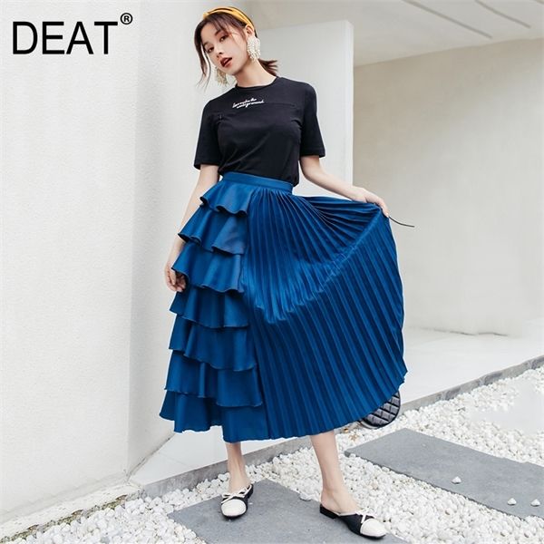 

deat] high elastic waist blue pleated ruffles temperament cake half-body skirt women fashion tide new spring autumn 2020 13pp02 1014, Black