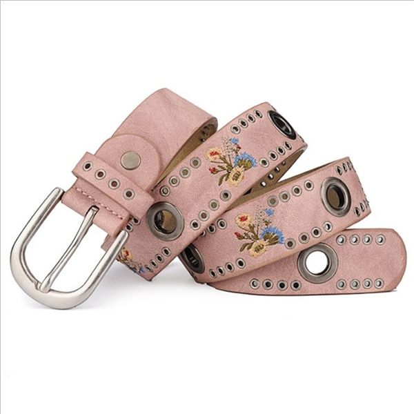 

supsindy woman's punk pin buckle vintage rivet luxury lady's original leather belts for women waistband hollow female belt y200501, Black;brown