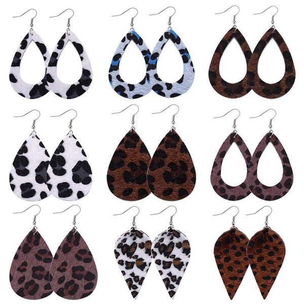 

creative pu leather drop-shape dangle earrings printing leopard hollow out water drop leaves earring women designer jewelry accessory gifts, Silver