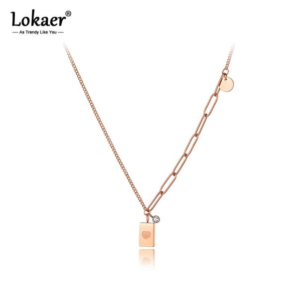 

lokaer original design stainless steel love heart charm pendant necklace jewelry trendy cz crystal necklace for women n20209, Silver