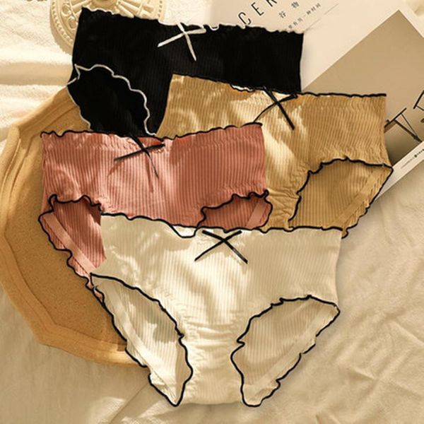 

women's panties underwear women cotton mid waist breathable girls lovely sweet lace briefs knickers 4pcs/set, Black;pink