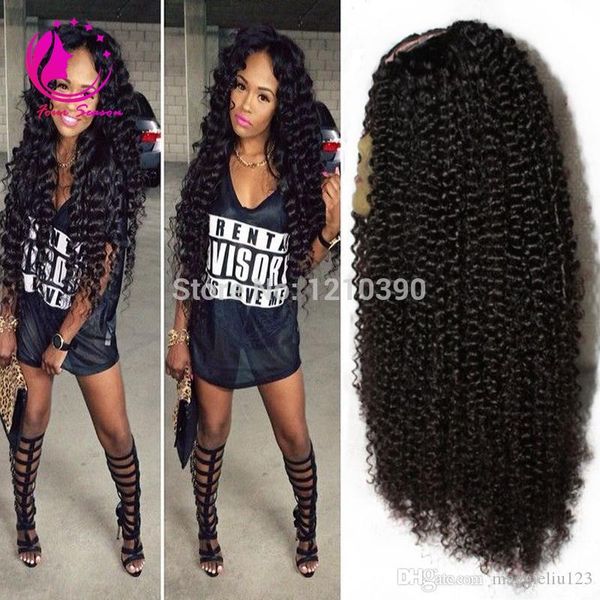 

virgin brazilian curly u part wigs kinky curly virgin u part human hair wigs glueless upart wig for black women with baby hair, Black;brown