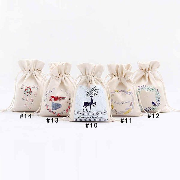 

16 * 23.5cm большой organic heavy canvas bag 2020 горячий рождественский подарок санта sack кулиской с оленями клаус сумки для малыша