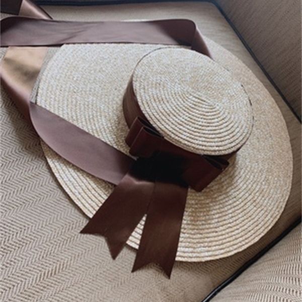 

axi-green ribbon european show style summer handmade paper wind brim leisure beach lady cap women sun hat y200602, Blue;gray