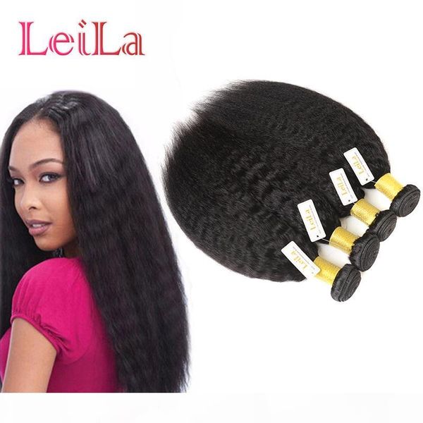 

brazilian unprocessed human hair weave 4 bundles full kinky straight yaki 6-30inch natural color mink kinky straight, Black