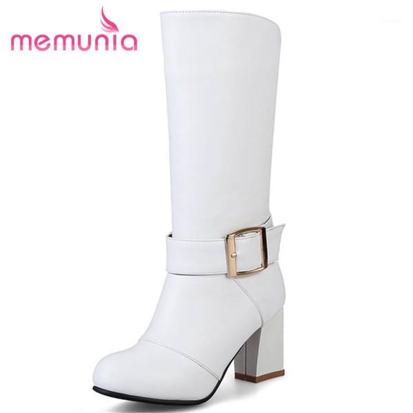 

boots memunia 2021 ankle fashion buckle round toe thick heels autumn winter women big size 32-431, Black
