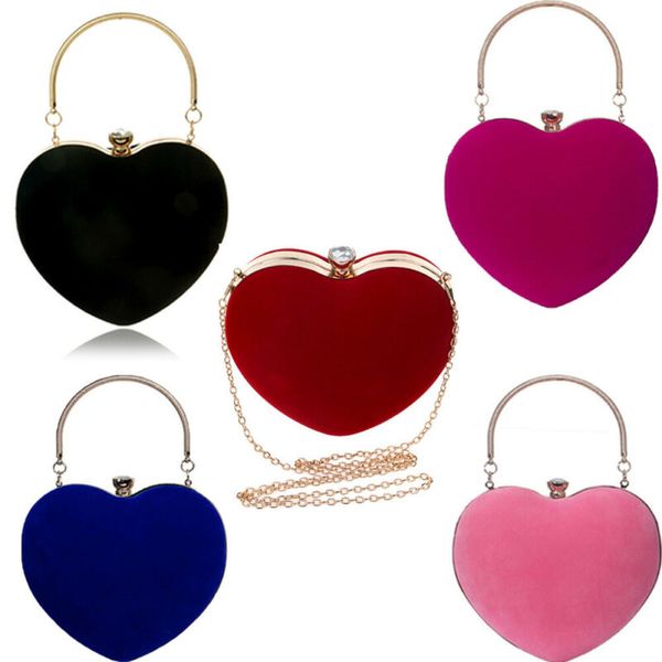 

new fashion lady makeup bag black blue red faux suede box heart-shaped evening clutch bag wedding party prom club handbag