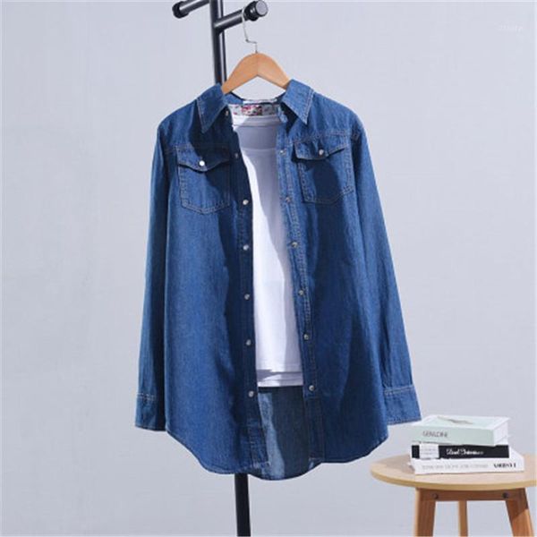 

autumn solid color denim shirt women 2020 spring new vintage loose loose thin plus size s~3xl long sleeve casual shirt jacket t21, White