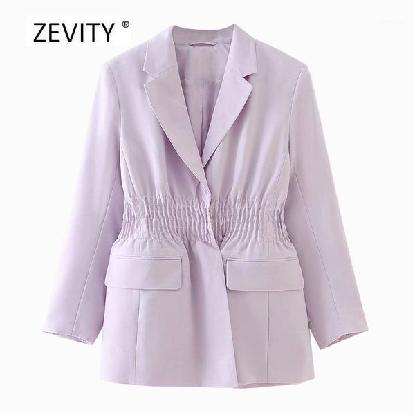 

zevity women solid color elastic waist blazer notched collar long sleeve office lady causal slim stylish outwear coat c5081, White;black