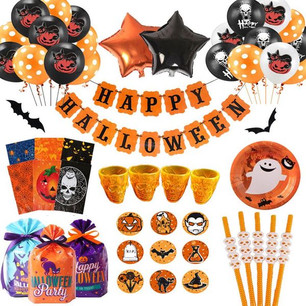 

2020 happy halloween letter foil balloons pumpkin ghost treat plate napkins table cover for halloween party diy decorations hy1 qylrye