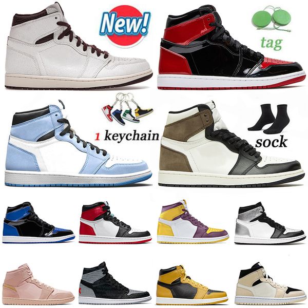 

1 jumpman 1s men women high og baksetball shoes university blue bred patent royal bordeaux brotherhood dark mocha bubble gum trainers sports, Black