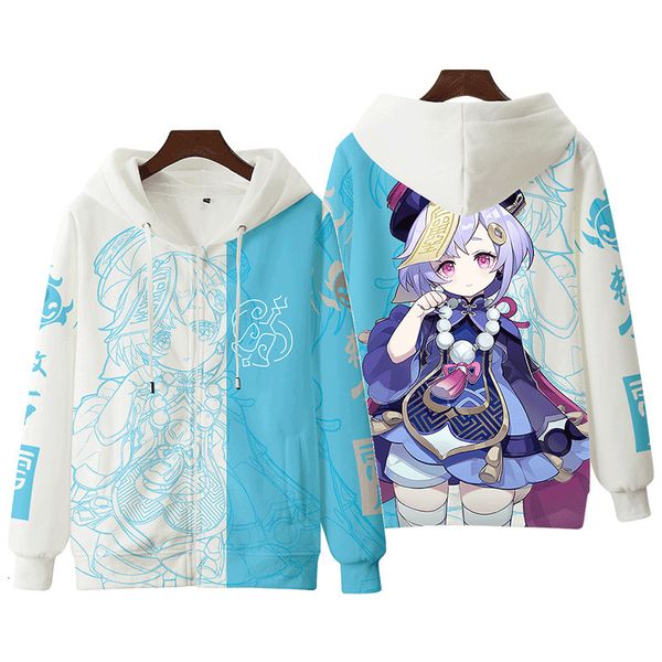 

2021 new men hooded sweatshirt for 3d printed game genshin impact long-sleeved hoodies fischl klee diluc cosplay coat fashion ae26, Black