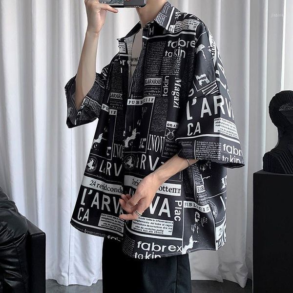

2020 fashion summer shirt men loose shirts cool homme japanese mens checkered shirts short sleeve shirt streetwear men blouse1, White;black