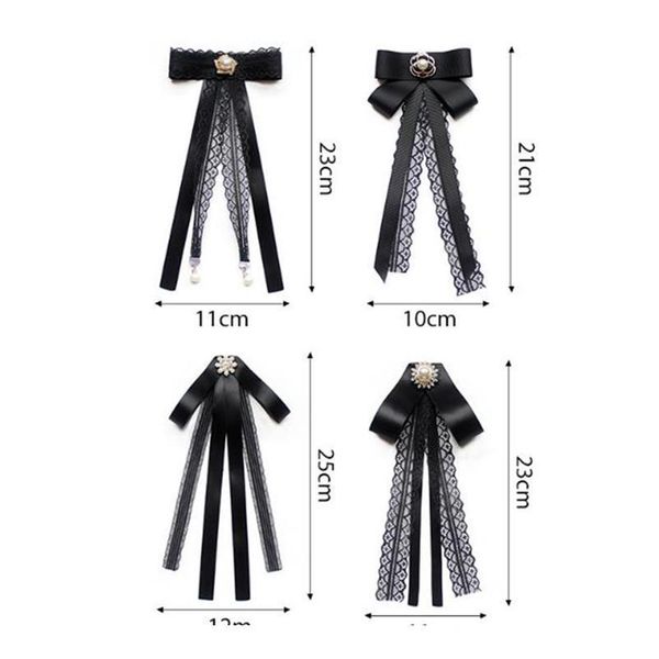 

fashion female ribbon bow tie for women lace streamer bow pearl brooches pin shirt suit student business clothing acc qylxup, Black;gray