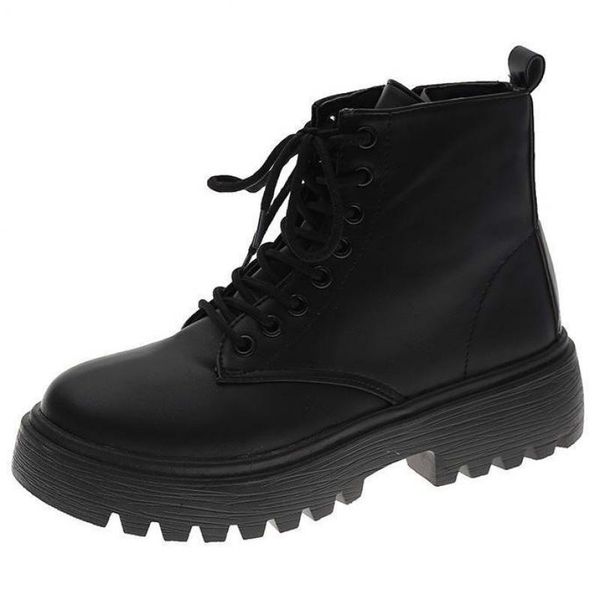 

boots 2021 black thick motorcycle short side zipper female cross-tied