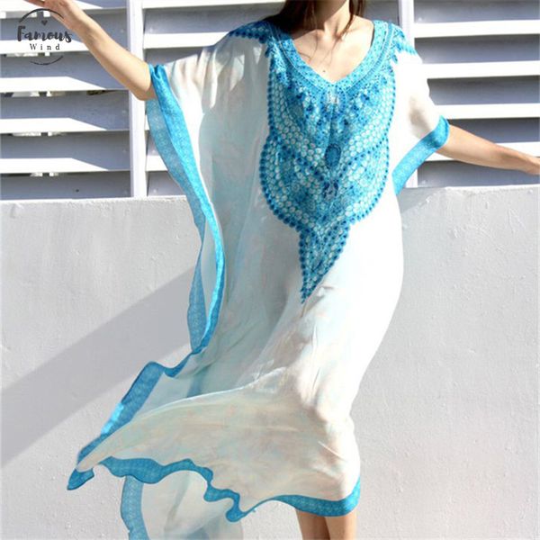 

2020 new plus size women summer wear kaftan maxi dress cotton tunic bohemian printed batwing sleeve long dress sarong n773, Black;gray