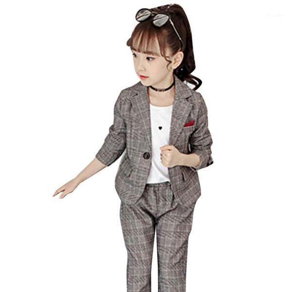 

clothing sets clothes for girls plaid blazer & pants single button girl set spring autumn england style suits school1, White