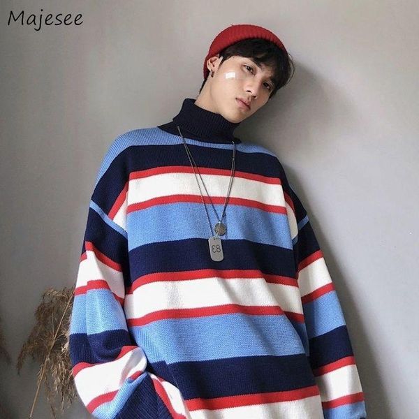 

men's sweaters men turtleneck sweater striped leisure chic simple teens winter fashion high street bf ins harajuku daily retro, White;black