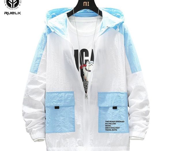 

ruelk 2020 summer sunscreen clothing men's summer ultra-thin breathable skin clothing men's slim sunscreen trend hooded jacket, Black;brown