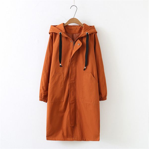 

plus size female windbreaker 2020 new spring korean hooded long trench coat female loose large size women basic coats clothing 1028, Tan;black