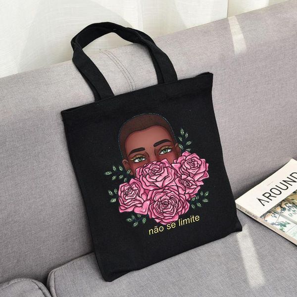 

shopping bags heavy duty women african black art girl print bag teenagers college book funny letter1