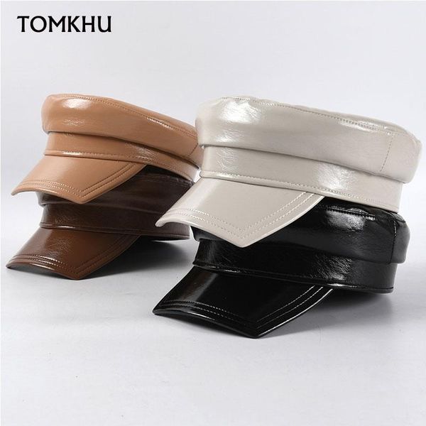 

stingy brim hats 2021 fashion spring autumn cap waterproof bright pu leather leisure lady octagonal hat for women visors beanies, Blue;gray