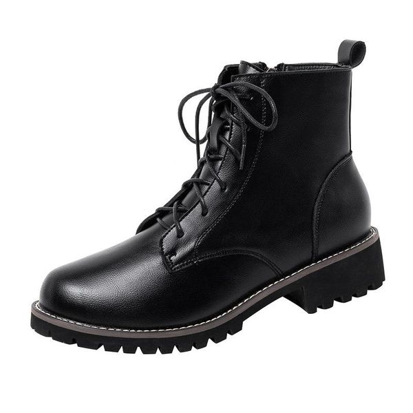

women flat-heel lace-up boots women autumn new boots british style short, Black