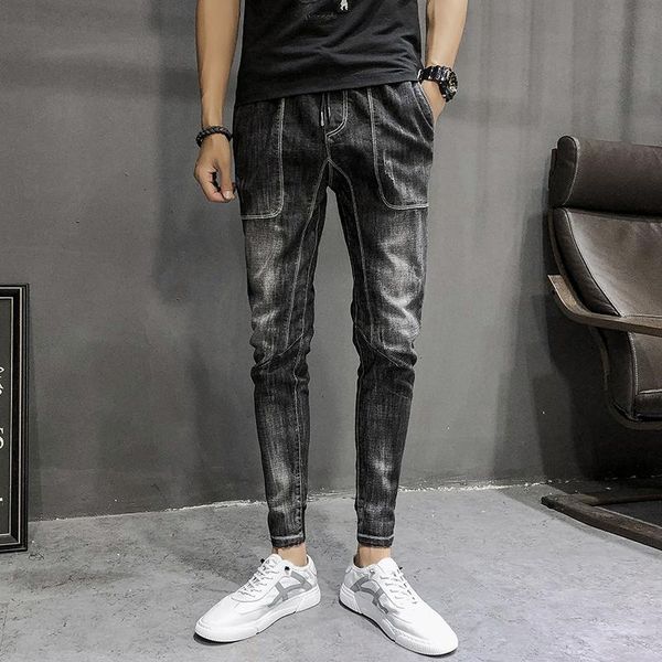

men's jeans slim broken hole pencil for men 2021 spring casual fashion stretch denim trousers jean vintage male clothing, Blue