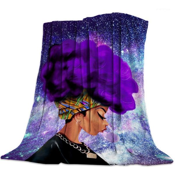 

african woman female purple hair starry sky nap blanket super soft cozy fleece throw blanket bedspread for couch throw travel1